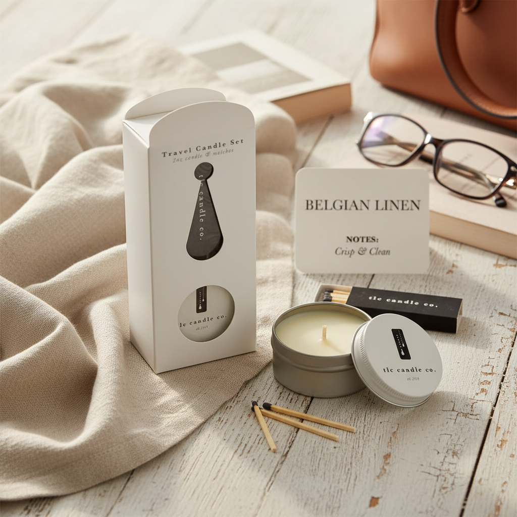 Travel Candle with Matches - Belgian Linen Marketing Image